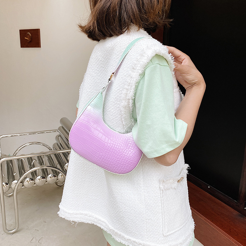 2021 Summer New Fashion Underarm Bag Casual Gradient Color Shoulder Textured Handbag Trendy Small Bags Women's Bag