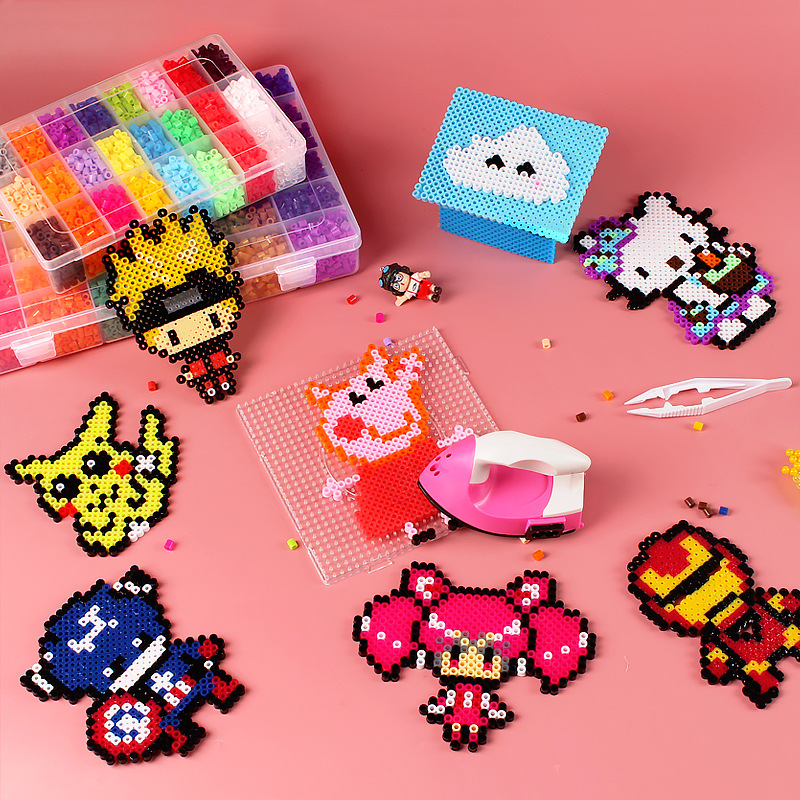 拼拼豆豆手工diy套装3d立体拼豆豆女男孩儿童益智3-8岁拼图玩具