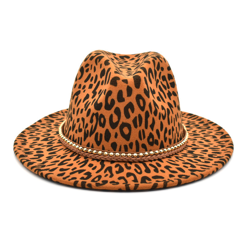 男新款豹纹时尚绅士帽爵士帽欧美赌徒帽复古礼帽舞台帽巴拿马帽