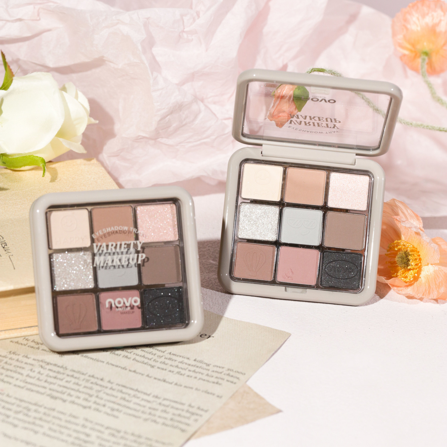 novo5877九色眼影盘亮晶晶超闪ins平价不脱妆防水高级感眼影大地