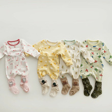 兒童睡衣女童家居服满印纯棉小童秋装宝宝服装儿童衣服韩国童装