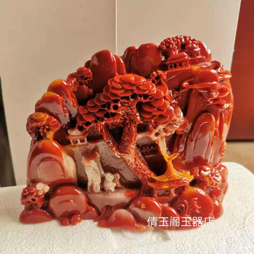 仿玉石工艺品山水摆件仿寿山石雕刻摆件平步青云家居 摆件