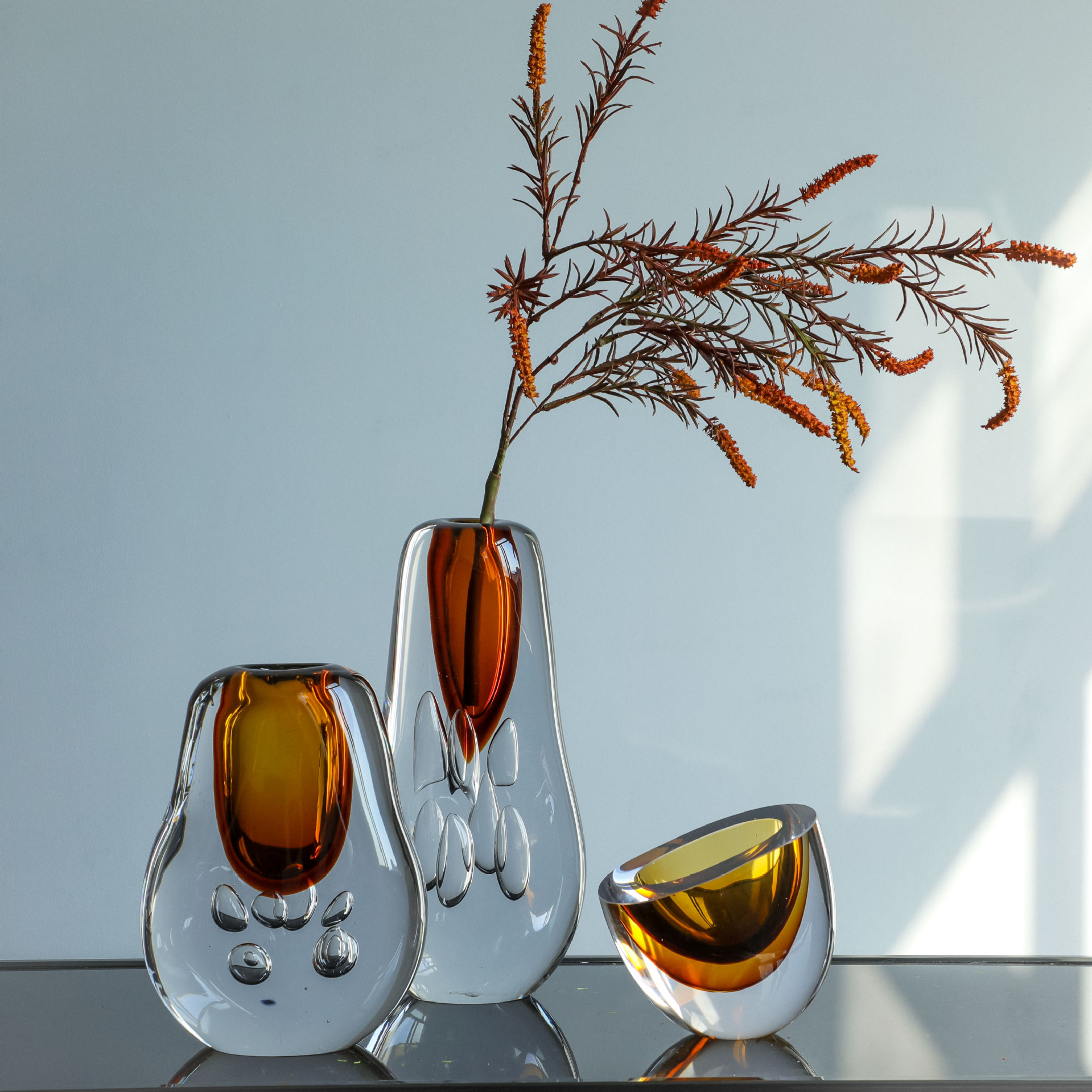 现代轻奢风玻璃琉璃花瓶家用装饰透明插花摆件样板间客厅软装饰品