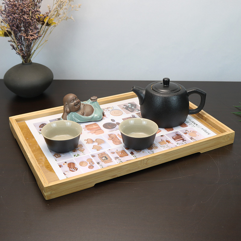 Japanese-Style Bamboo Tea Set Rectangular Bamboo Tableware Tea Tray Bamboo Tray Can Add Color Pages Advertising Page Size Can Be Fixed