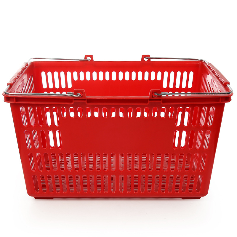 Japanese-Style Electroplating Handle Portable Basket Supermarket Shopping Blue Beer Basket Plastic Hollow Portable Basket Convenience Store Storage Basket