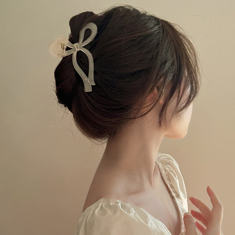 Korean Style Elegant High Ponytail and Updo Artifact Bow Claw Clip Barrettes Temperament Shark Clip Back Head Clip