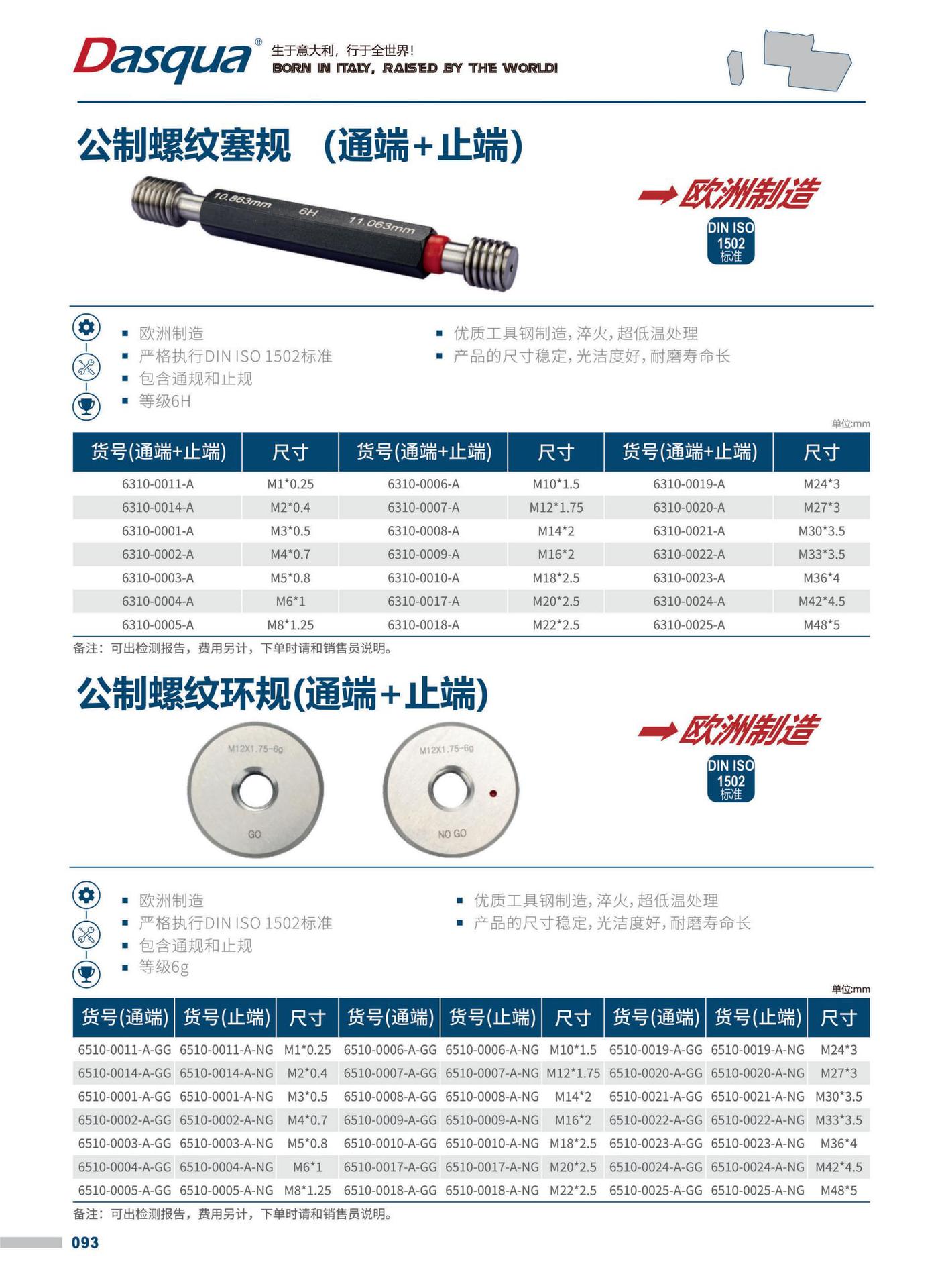 欧洲制造6h公制螺纹塞规m1-m48航空汽车精密零件检测用螺纹通止规
