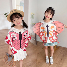 女童夏装短袖T恤宝宝网红洋气儿童个性潮韩版卡通蝴蝶蝙蝠衫上衣