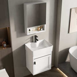 小户型挂墙式洗漱池太空铝卫生间迷你陶瓷超窄洗手台洗脸盆柜跨境