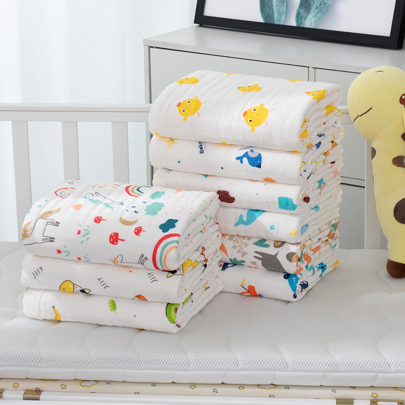 New Cotton Class a Gauze Bath Towel Six Layers of Gauze Newborn Infant Absorbent Cover Blanket Soft Printed Baby Bath Towel