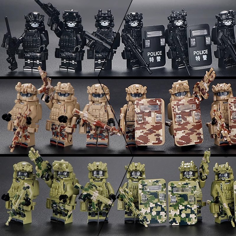 兼容乐高跨境幽灵特警人仔小颗粒军事积木拼装公仔特种兵袋装礼品
