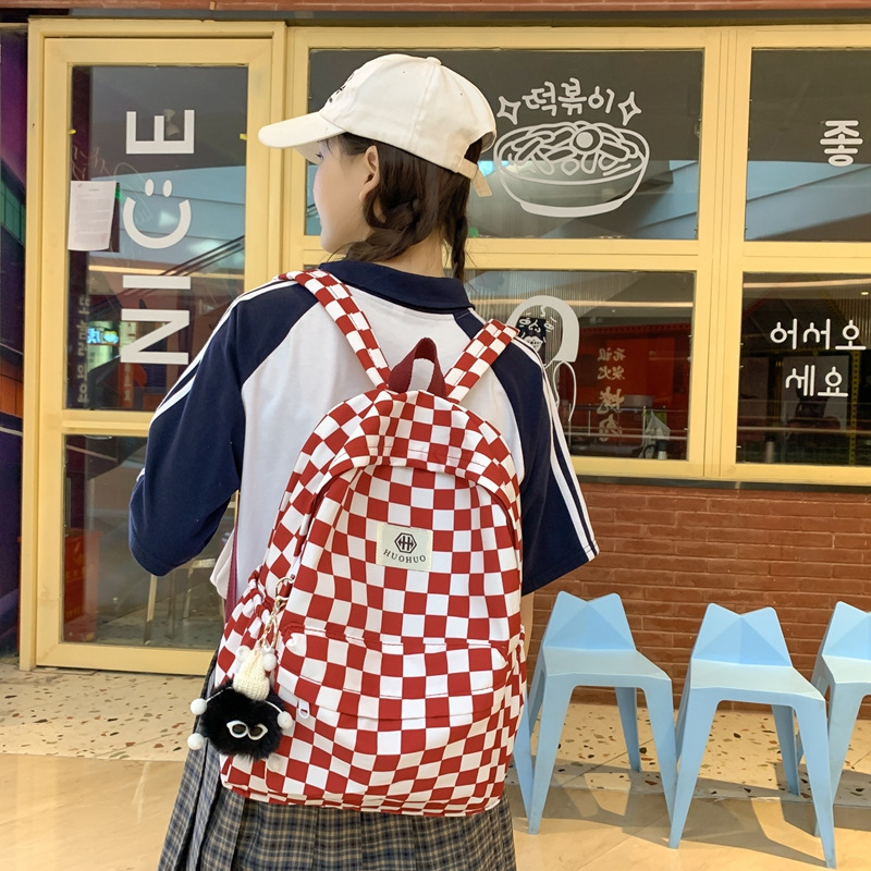 Schoolbag Ins Style Chessboard Plaid Unisex Backpack Female Student Large Capacity Junior High School Student College Student