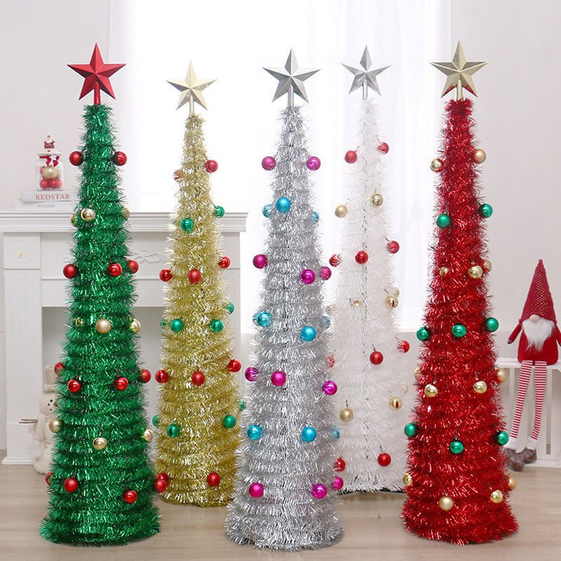 Cross-Border New Christmas Decorations Retractable Folding Wool Tops Christmas Tree Set Christmas Decoration Ornaments