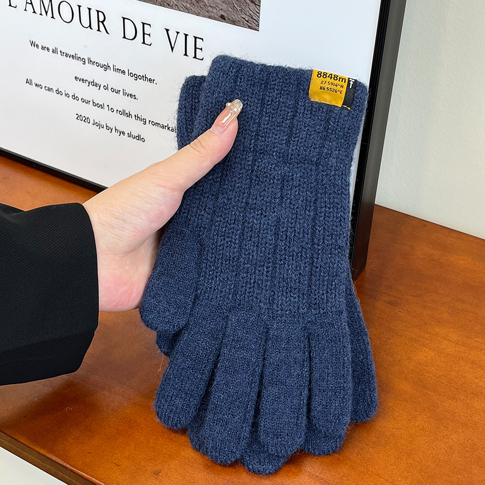 Korean Style Fashionable Knitted Warm Men's Gloves Cold Protection in Winter Thickened Sewed Label Vertical Pattern Open Finger Touch Screen Riding Finger