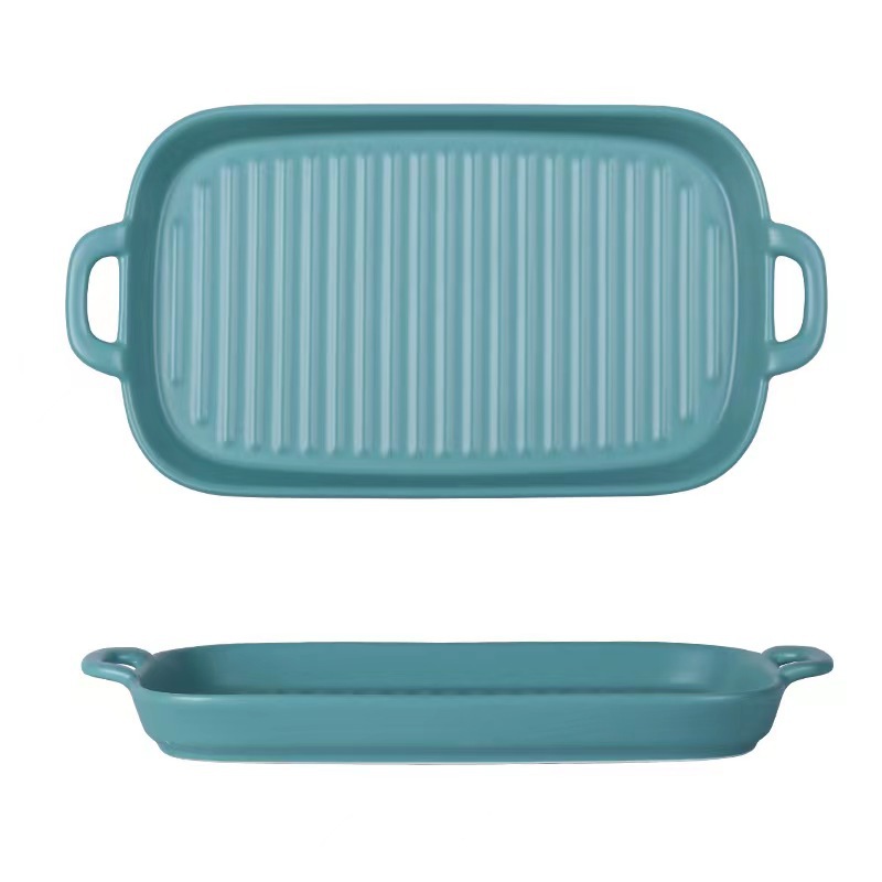 Ceramic Tableware Nordic Style Ceramic Ovenware Rectangular Fish Dish Cheese Baked Rice Plate Creative Solid Color Western Cuisine Steak Plate