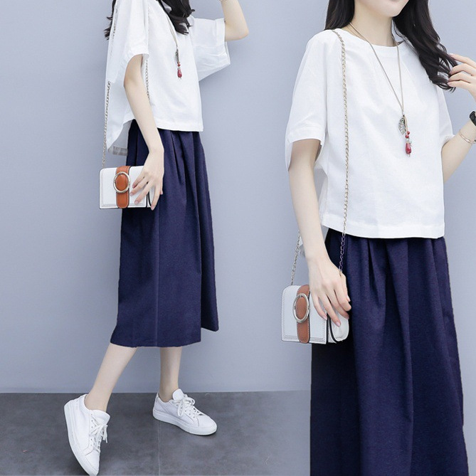棉麻时尚套装女2024夏季新款休闲裙子小个子连衣裙宽松亚麻两件套