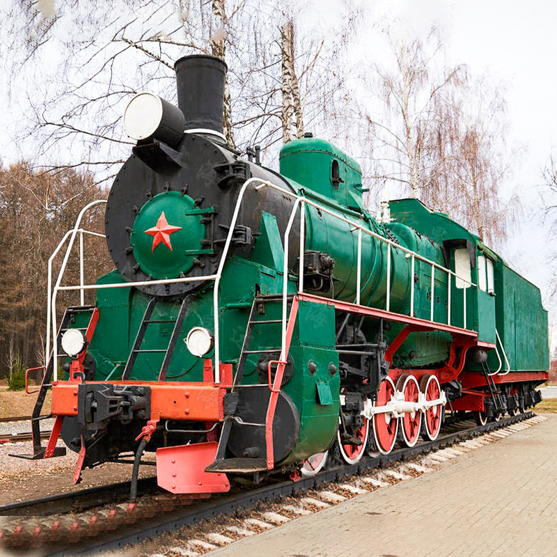 定制仿古绿色复古蒸汽火车头绿皮车厢铁艺模型雕塑景区博物馆摆件