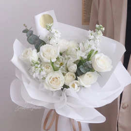 白色系列包花纸礼物双面包装纸英文花束雾面纸材料花艺花店鲜花