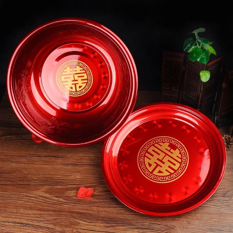 Wedding Celebration Supplies Red Metal Washbasin Yuanxi Fruit Tray Tray Dowry Gilding Thickened Washbasin Fruit Plate Wholesale