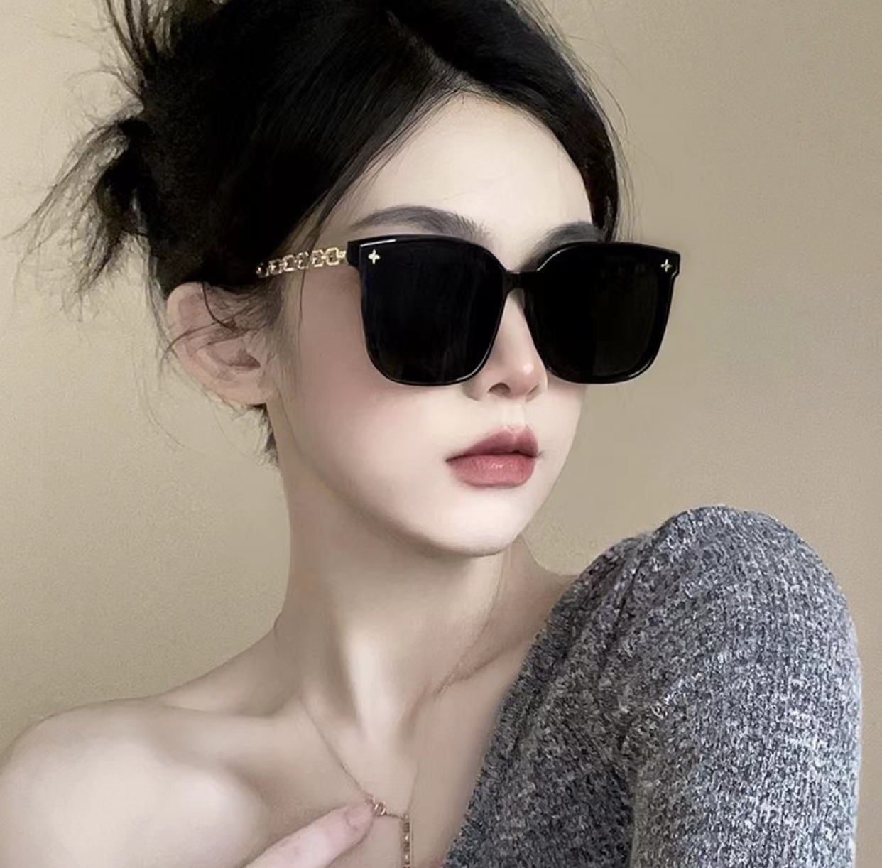 new sunglasses women‘s high-grade ins internet celebrity anti-ddos sunglasses korean style large frame slimming round face trendy sunglasses