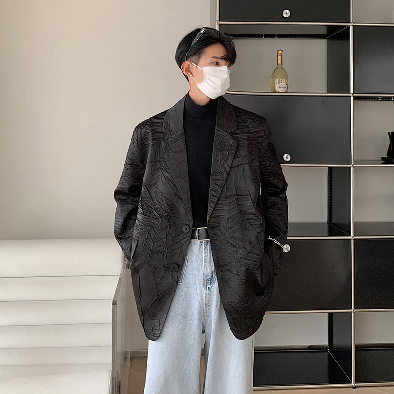 春季廓形垫肩西装外套男褶皱设计感痞帅宽松休闲西服xf66 118薄