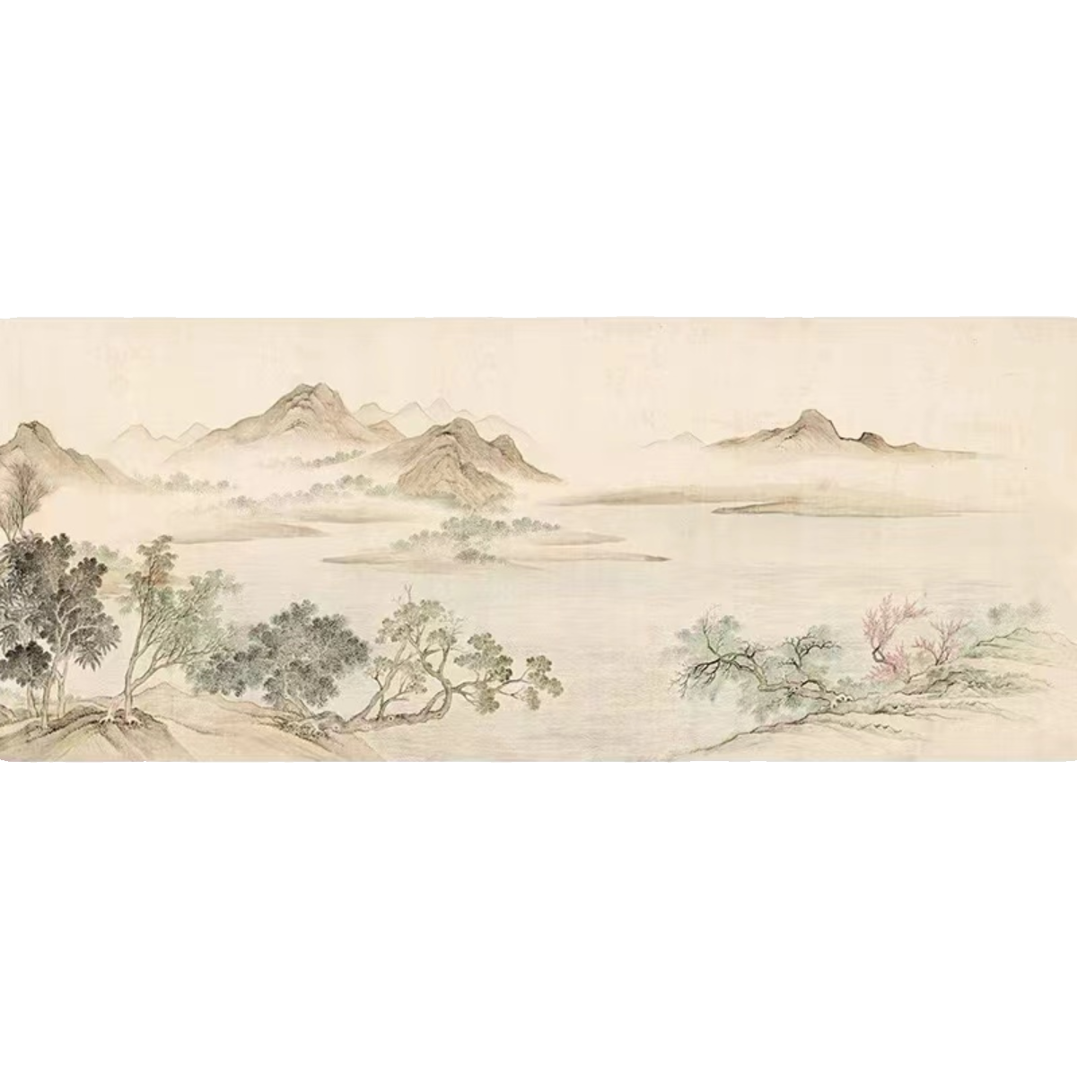 2024年新款中式壁纸电视背景墙纸复古风壁布山水画墙布仿刺绣壁画