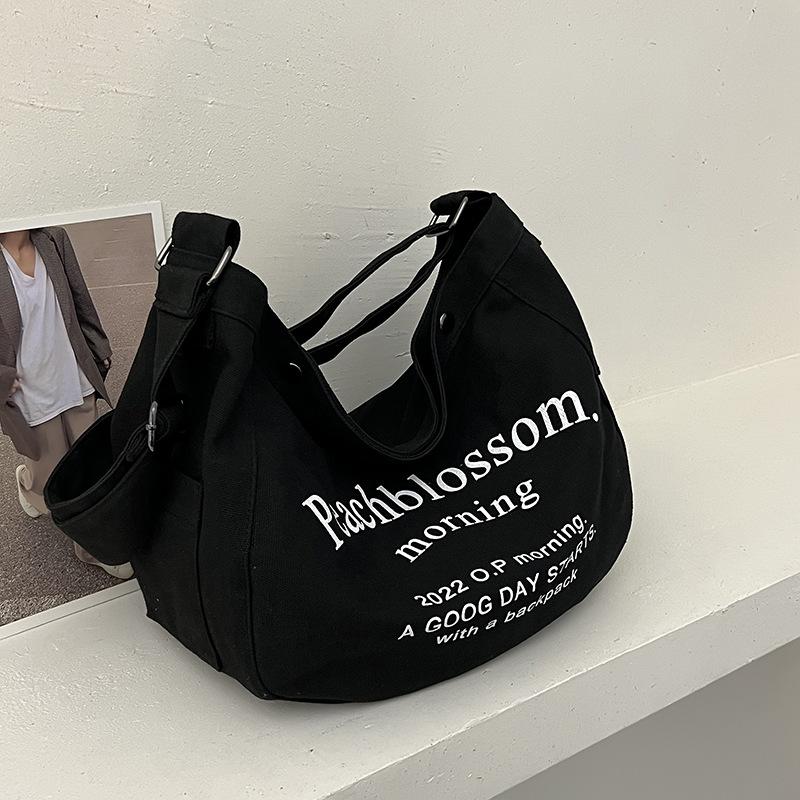 Korean Style Retro Canvas Big Bag Female 2022 New Fashion Letters Large Capacity Shoulder Bag Girl Crossbody Tote Bag