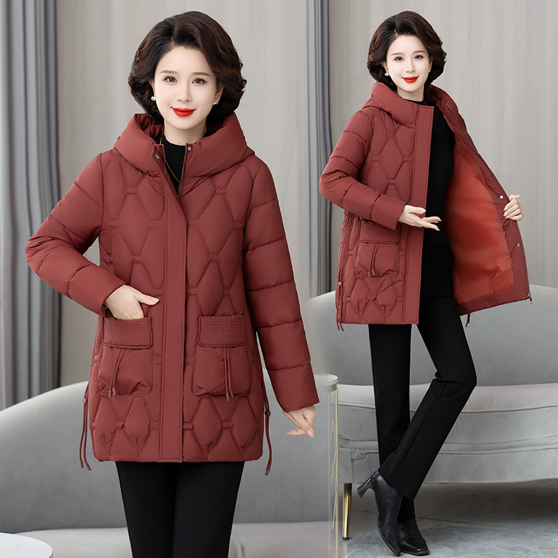 中年妈妈羽绒棉服中长款中老年棉衣女2024秋冬加厚冬装棉袄外套