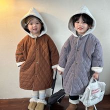 儿童棉服加绒加厚女童装冬季保暖中长款男童棉衣2023新款宝宝外套