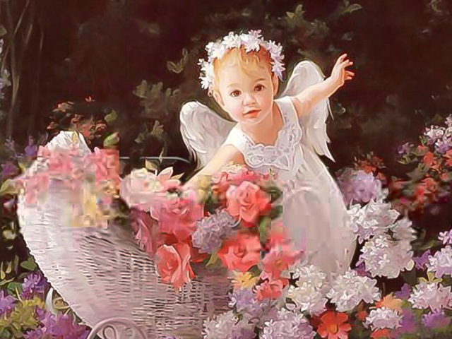 钻石画满钻砖石秀十字绣魔方钻欧式油画小女孩人物客厅画天使之吻