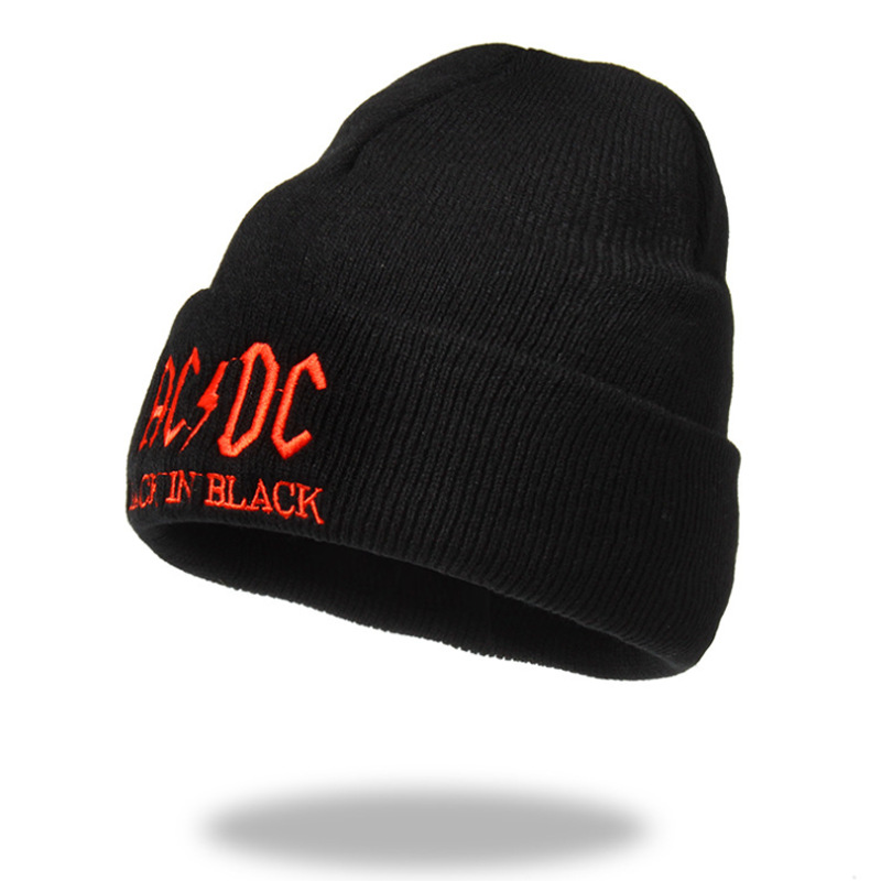 Cross-Border Rock Band ACDC Letter Embroidery Knitted Hat European and American Woolen Cap Men's and Women's Hip Hop Warm Hat Sleeve Cap