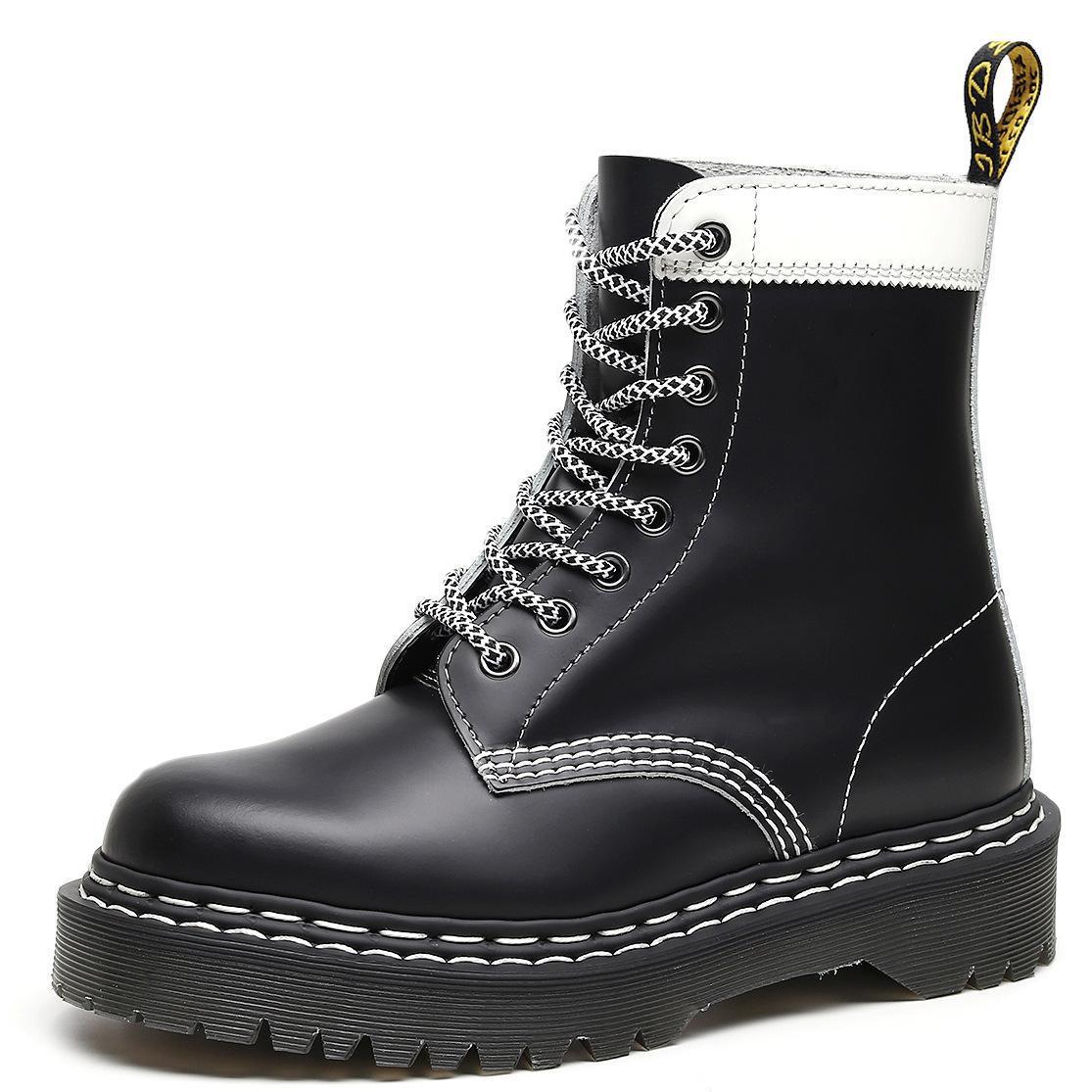 1460 ds马丁靴女bex硬皮黑白拼接短靴男女光面真皮靴子圆头机车鞋