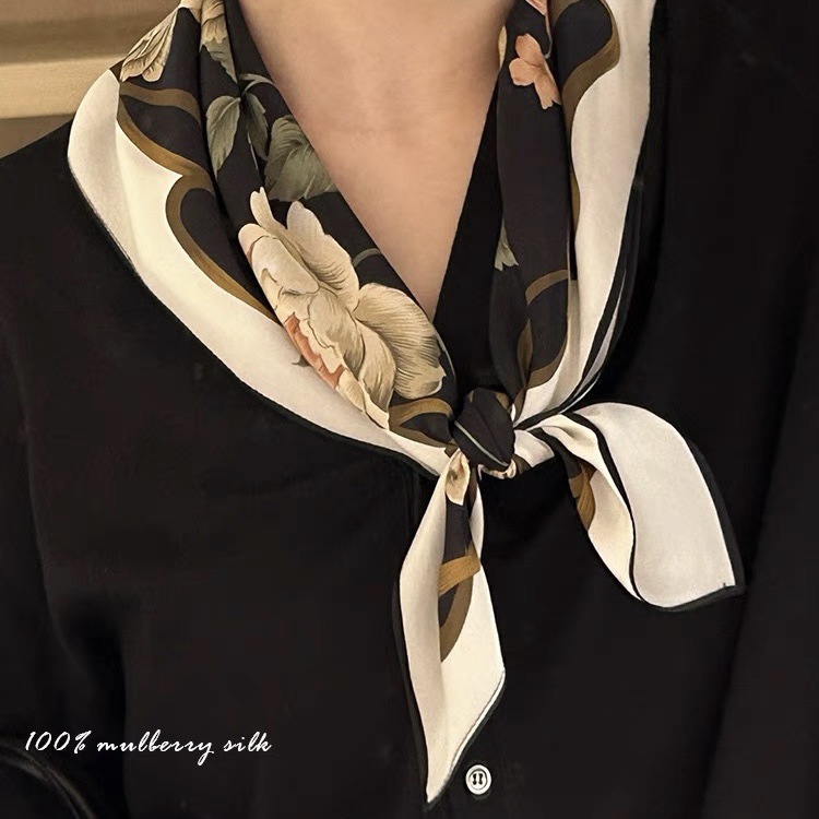 new mulberry silk scarf elegant large kerchief silk crepe de chine women‘s thin high-end matching shirt to give mom