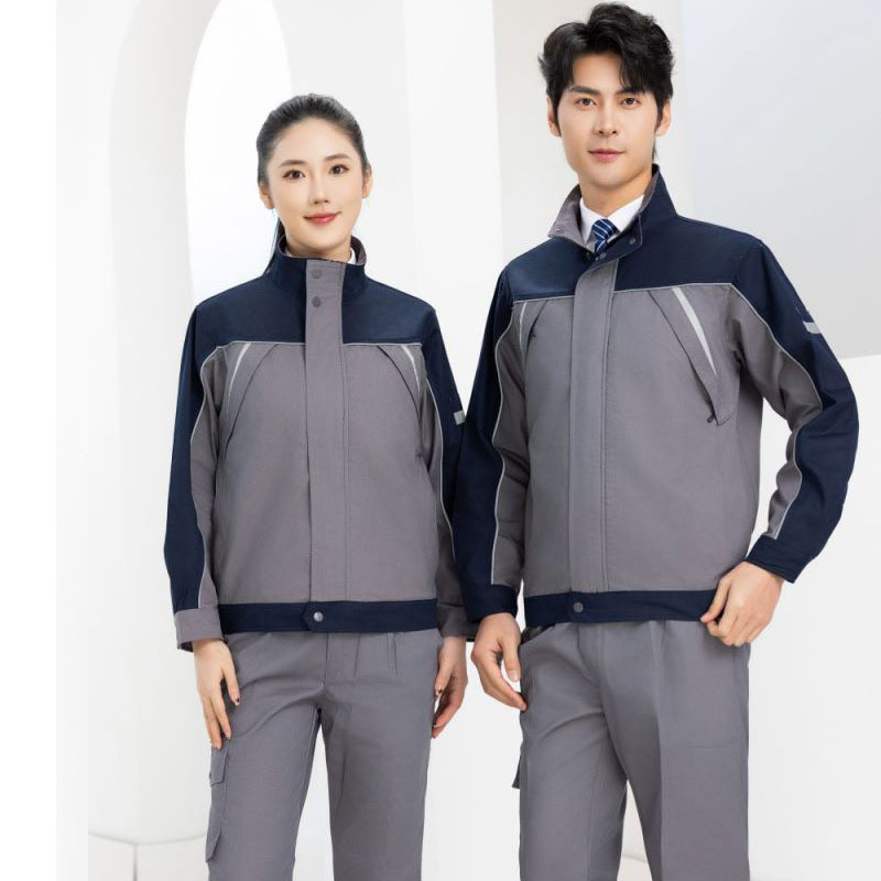 长袖工作服套装车间汽修厂2024新款 涤棉纱卡广告衫 男装机修服