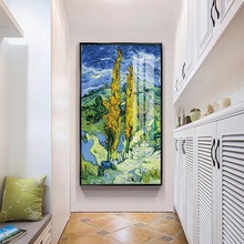 玄关装饰壁画现代走廊轻奢入户客厅过道梵高名画多彩抽象艺术挂画