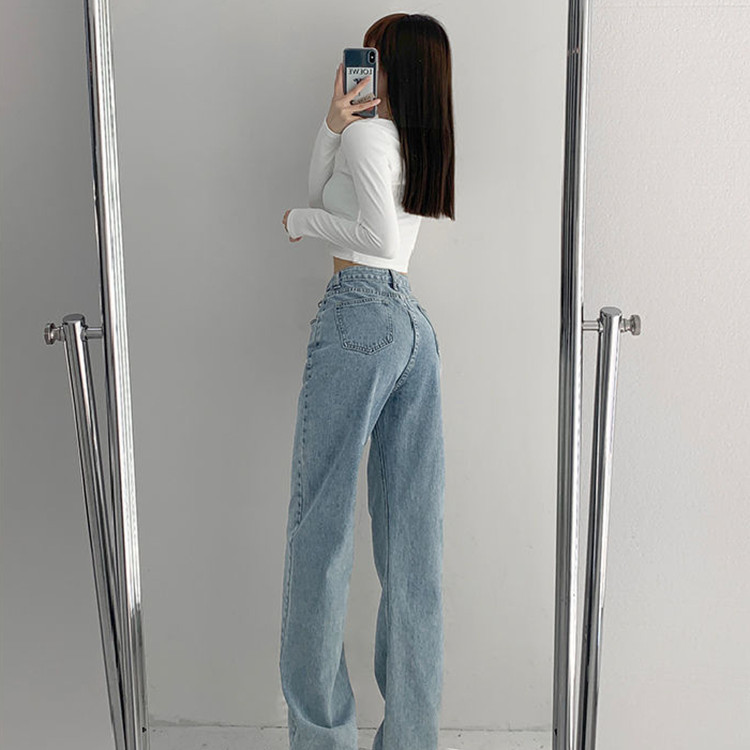   Retro Style High Waist Design Cross Waist Jeans Women's Summer New Slimming and Straight Draping Slippers