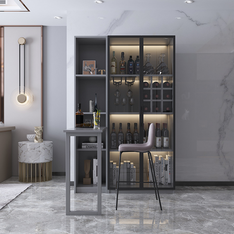 客厅北欧带灯家用小型红酒柜隔断简约靠墙客厅轻奢玻璃储物展示柜