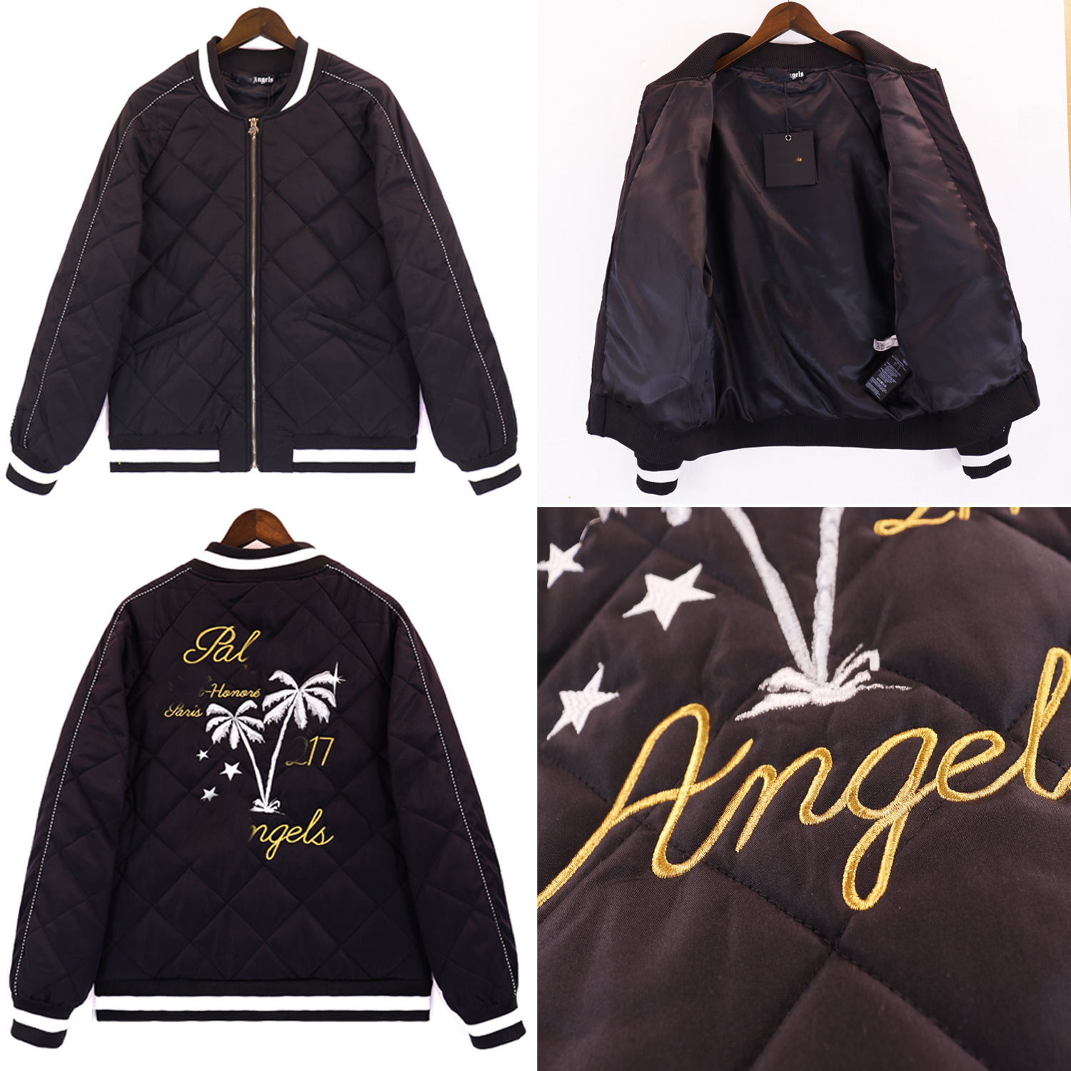 棕榈天使angels刺绣椰树字母立领夹克棒球服秋冬宽松男女加棉外套