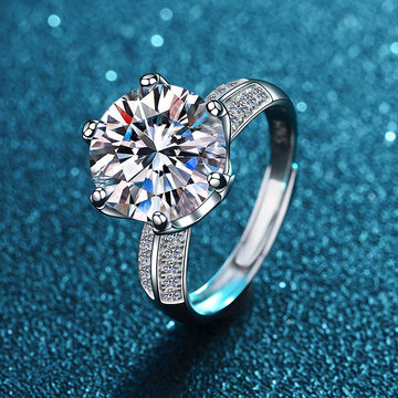 抖音同款925银半壁江山戒指女高级感双边排钻开口戒奢华5克拉钻戒