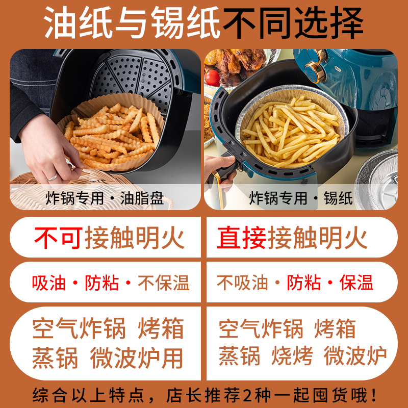 空气炸锅专用纸垫油纸托不粘硅油纸食物吸油纸烘烤烘焙家用锡纸之