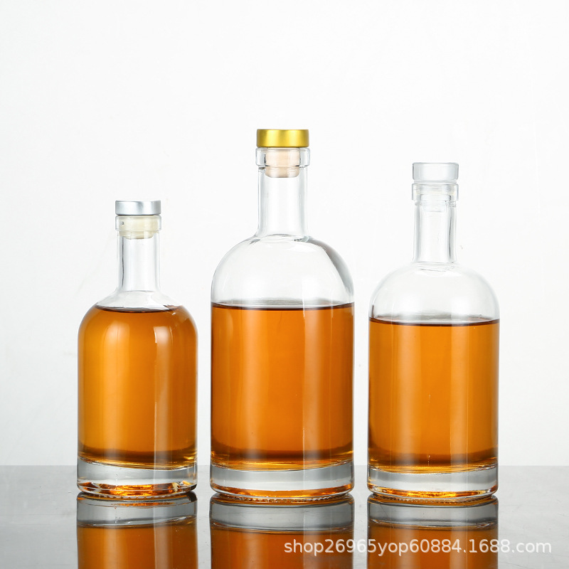 批发新款玻璃果酒瓶玻璃空酒瓶子密封伏特加酒瓶透明一斤装洋酒瓶