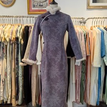 烟紫色旗袍女年轻款民国风复古气质长袖连衣裙老上海冬季加厚保暖