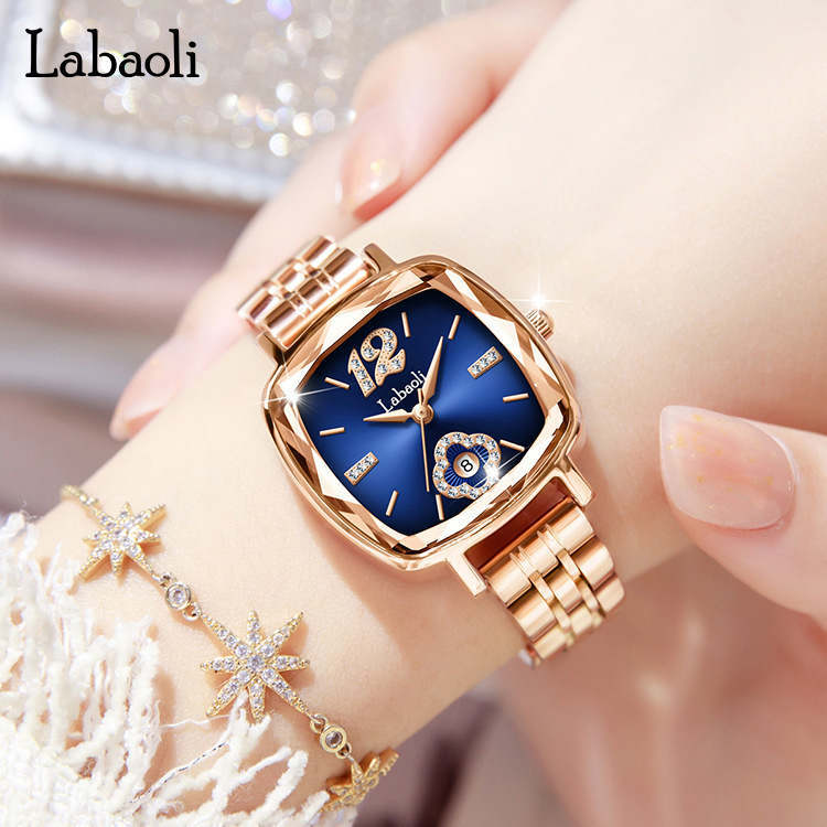 拉宝丽labaoli新款女表小方表时尚方形钢带手表日历跨境爆款la319