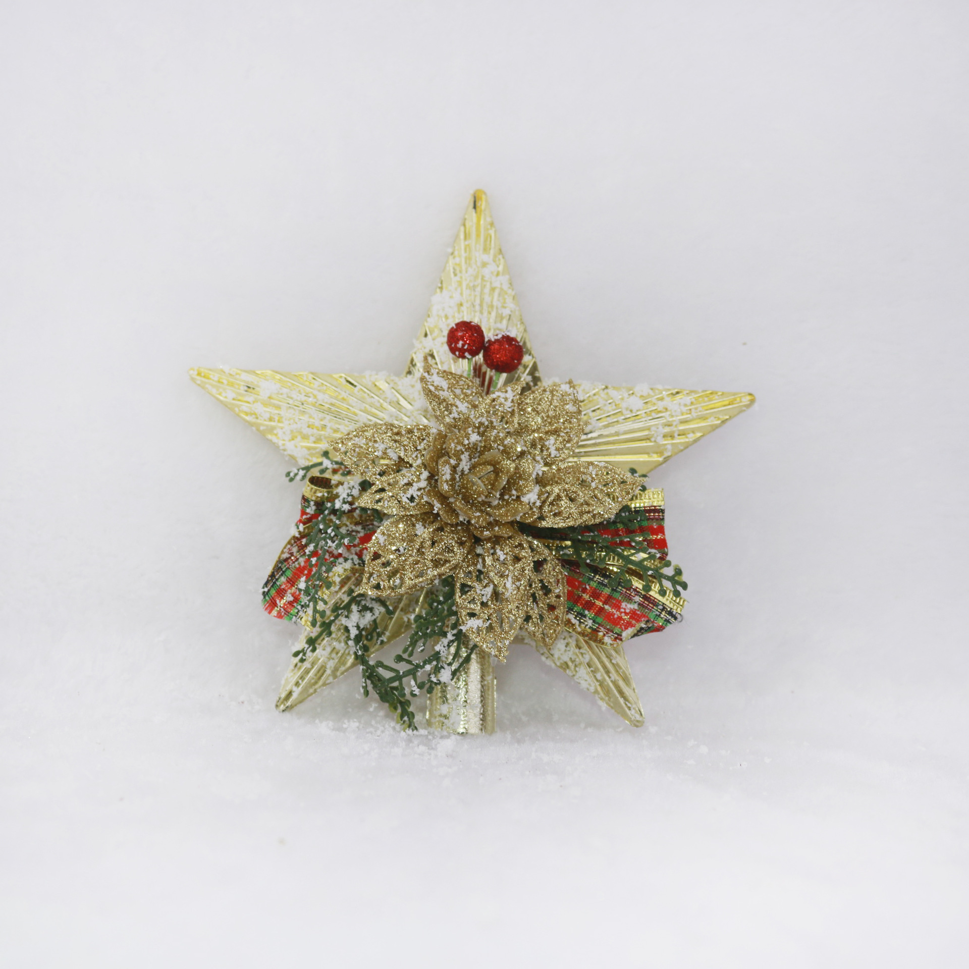 Christmas Five-Star Gold Powder White Tree Top Heart Christmas Decorations 15-23cm Christmas Pendant Holiday Decoration Accessories