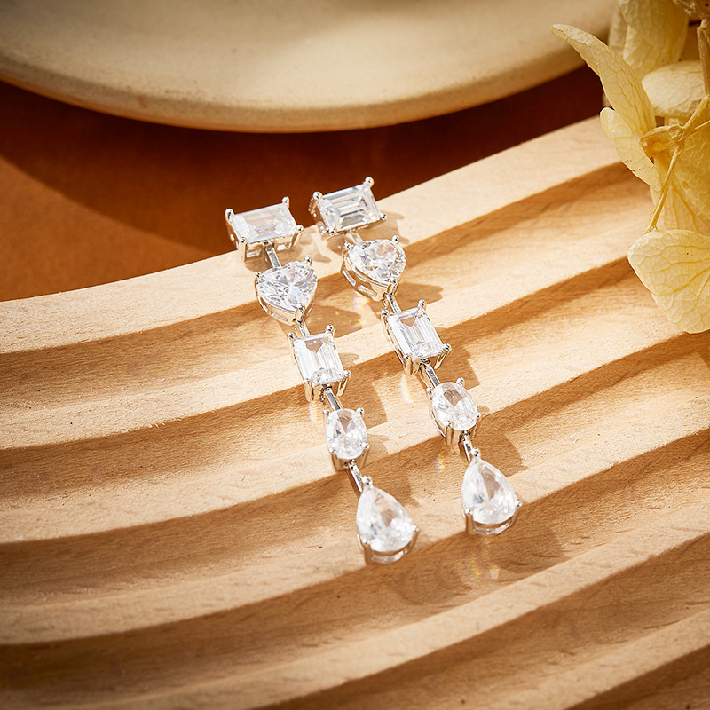 外贸跨境配饰流苏水滴耳坠镀金甜美奢华女士活动聚会长款垂吊耳饰