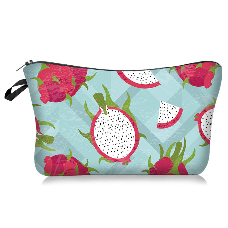 Cross-Border New Arrival Tropical Fruit Series Dragon Fruit Cherry Pineapple Watermelon Orange Lemon Mixed Fruit Cosmetic Bag Handheld Storage Wash Bag Lazy Portable Travel Bag