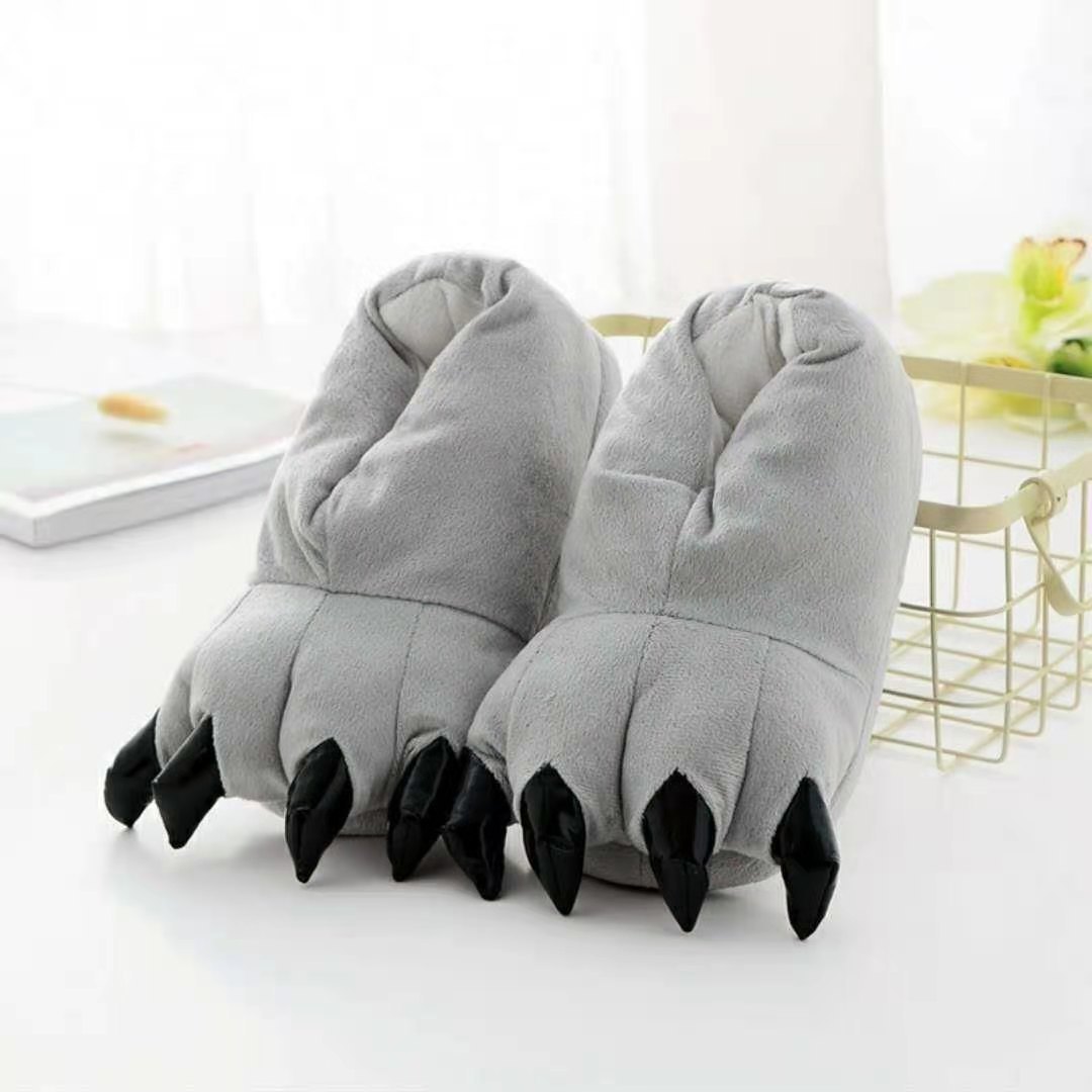 Autumn and Winter Male and Female Cute Cartoon Animal Cotton Shoes Dinosaur Paw Shoes Thickened Velvet Covered Root Home plus Size Slippers