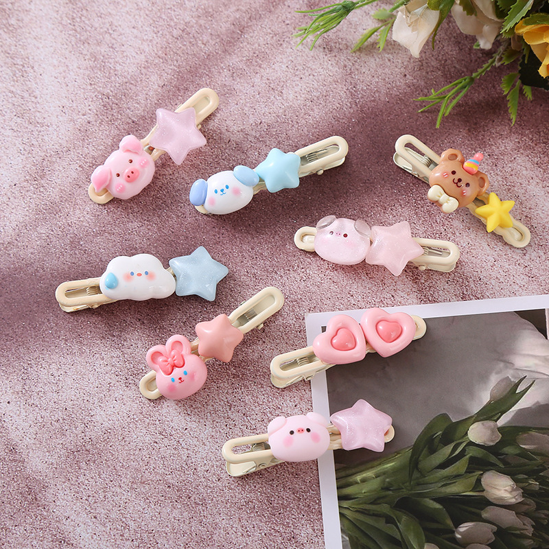 可爱小兔子星星发夹女夏前额刘海夹儿童碎发鸭嘴夹子小熊发卡头饰