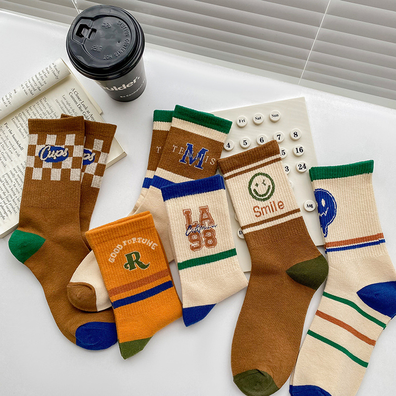 美式袜子女春夏款ins潮个性网红复古条纹运动超火ins学院风中筒袜