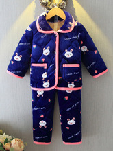 儿童睡衣三层加厚冬季女童男童宝宝夹棉法兰绒男孩中大童睡衣套装